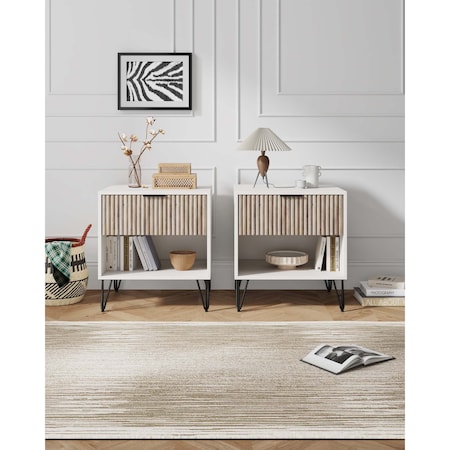 Manhattan Comfort DUMBO 1.0 Nightstand in White and Rustic Grey, 2PK 2-NS001-WG